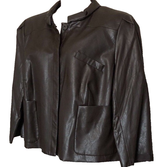Jones New York Collection Brown Walnut Cropped Faux-Leather Jacket Plus Size 22W - Picture 3 of 12